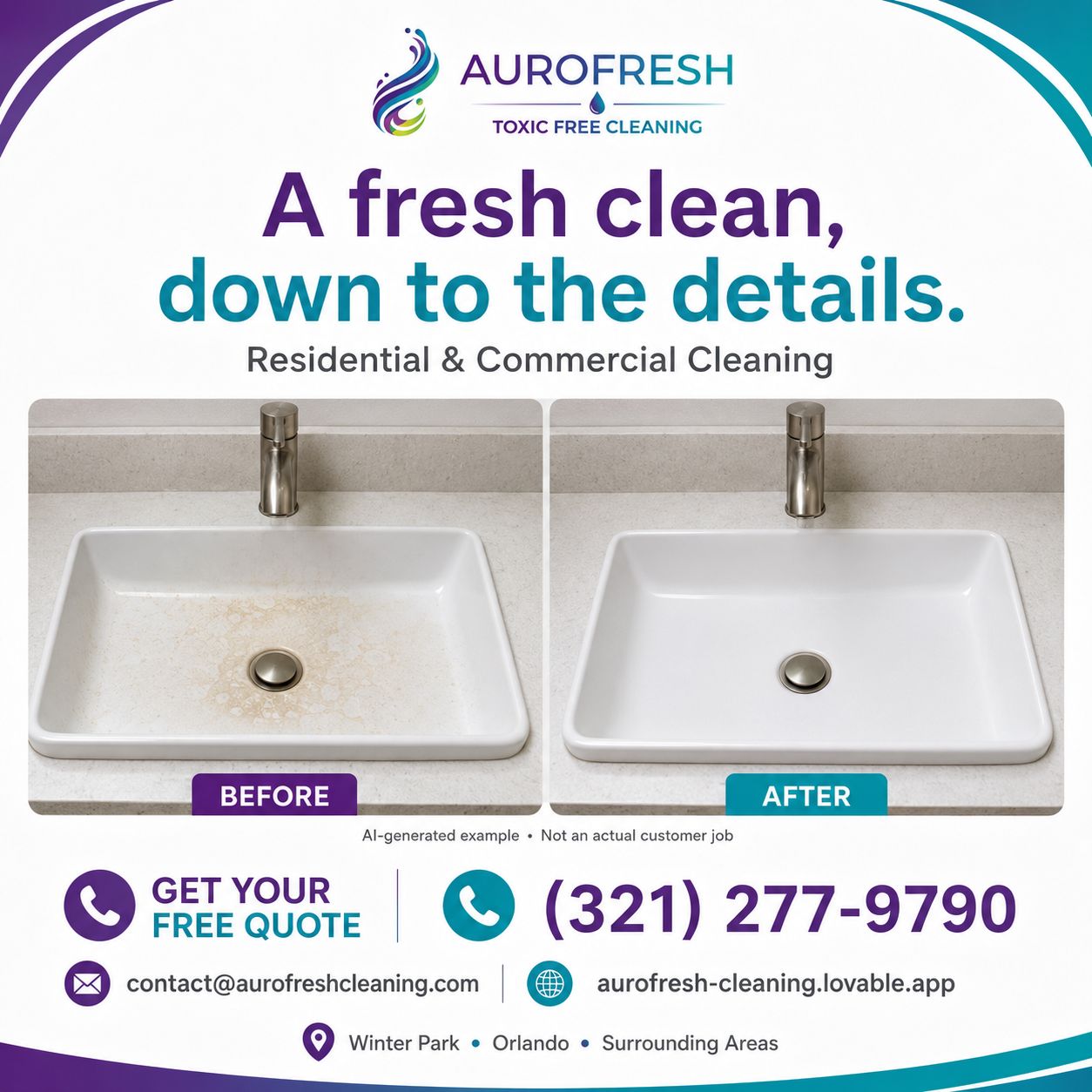 Real Aurofresh sink cleaning result shown before and after